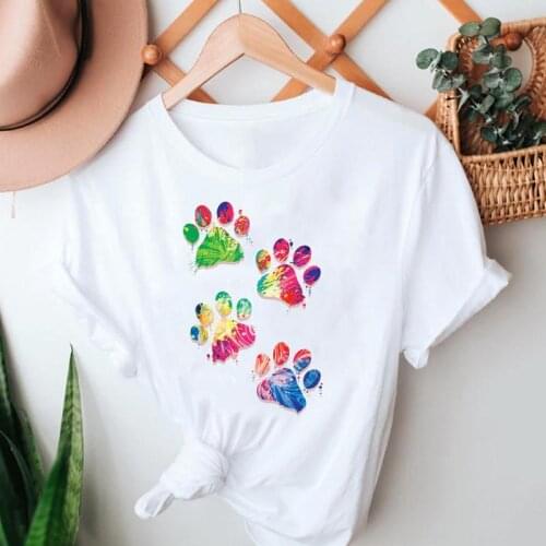 Women Summer Tshirts Cartoon Paw Beach Casual 90s Fashion Short Sleeve Clothes Stylish T Top Lady Print Sexy Tee T-Shirt