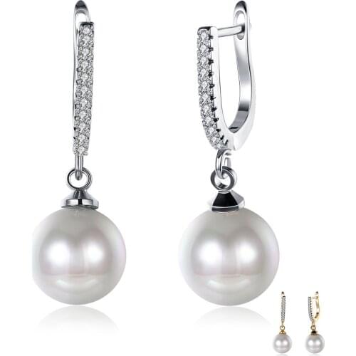 ZEMIOR Single Row Clean Cubic Zirconia Drop Earrings Women Big Imitation Pearl Earring Wedding Romantic Female Fashion Jewelry