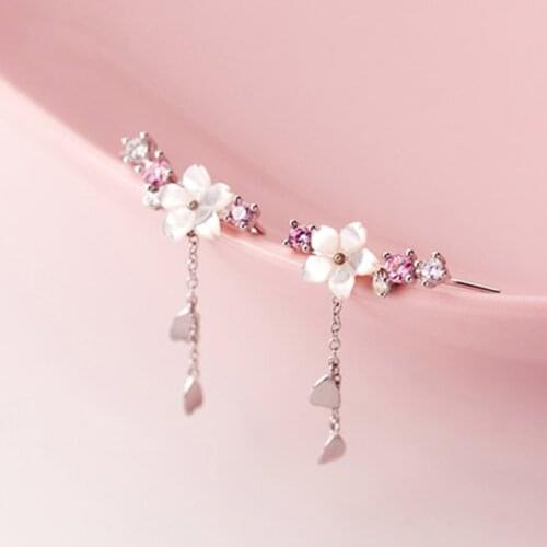 2021 Korean Moon Pearl Zircon Stud Earrings For Women Elegant Crystal Flower Cherry Blossoms Earring Anniversary Wedding Jewelry