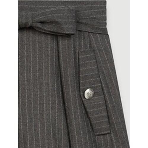 2020 Autumn and Winter Womens New Lace-up Striped Wool Suit Shorts