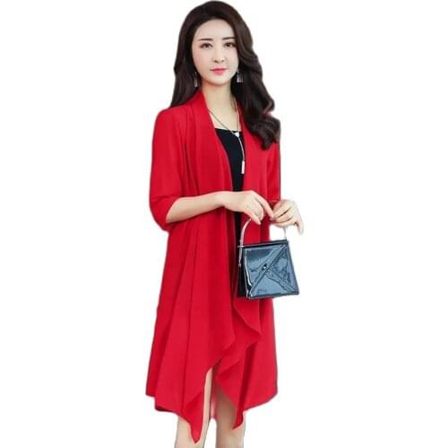 Summer Chiffon Cardigan Women Mid-Long Thin Coat Loose Sun Protection Clothing Summer Outcoat Chiffon Shawl Female Elegant 494