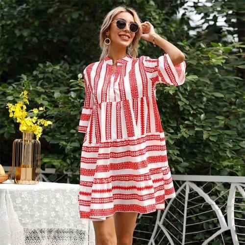 Summer Sexy Dress Women Clothes V Neck Half Sleeve Striped Patchwork Mini Dresses Casual Loose Plus Size Streetwear Dress