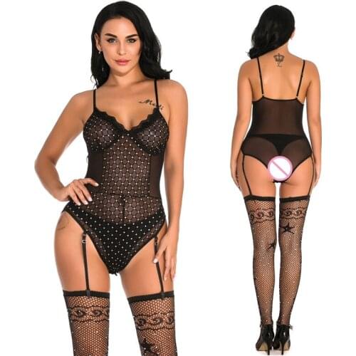 Women Sexy Lingerie Set Erotic Underwear Transparent Babydoll Bodysuit See Through Bodystocking Playsuit Jumpsuit Teddy Crystal