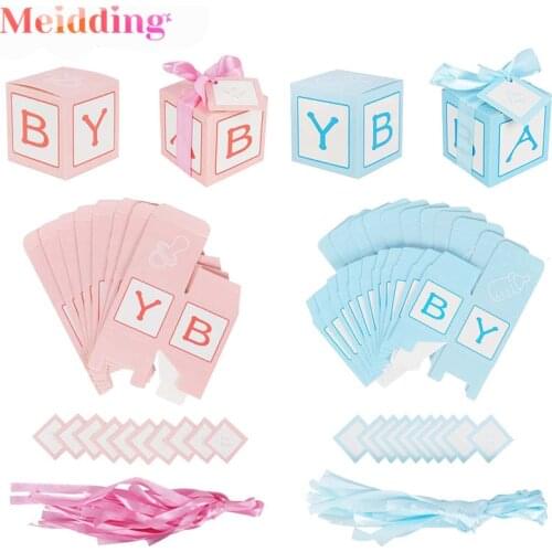 10pcs Baby Shower Party Candy Box Blue Pink Paper Gift Boxes Chocolate Bag Kids Baby Girl Boy Birthday Party Favors