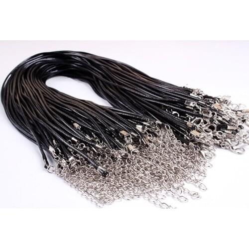 10pcs/lot Wholesale Black Leather Wax Rope Necklace DIY String Strap Lobster Clasp Chain Jewelry Findings