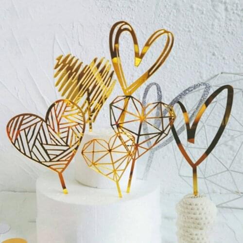 Gold Silver Acrylic Heart Collection Cake Topper Dessert Decoration For Birthday Party Lovely Gifts Insert Party Decor