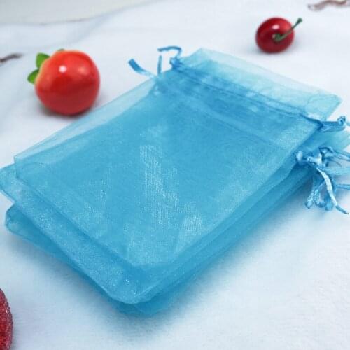 100pcs lake blue 11X16cm organza bags wedding Cosmetics decoration party candy gift pocket drawable jewelry packaging pouches