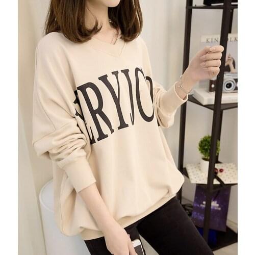 #2125 Spring Autumn Batwing Sleeve Cotton Sweatshirts Ladies Long-sleeve O-neck Tops Women Casual Loose Letter Thin Sweatshirt