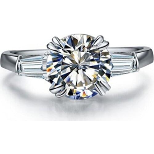 2CT Round Brilliant Solitaire Diamond Women Ring Ladder Side Sterling Silver Ring Best Bridal Wedding Jewelry White Gold