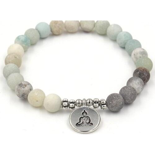 8mm df2 elastic adjusted Charm nature stone Lotus life tree Buddha head Frosted Charm Chakra Healing Balance Reiki Bracelet
