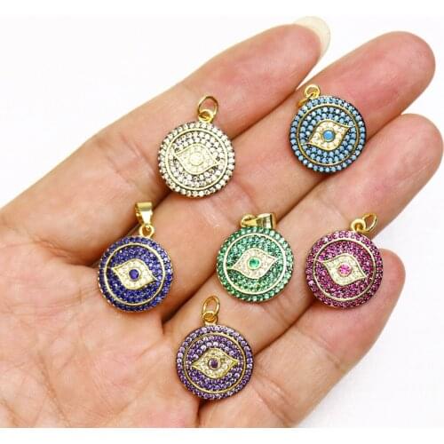 8 Pcs eyes shape charm golden filled Mix color zircon charm necklace pendants Mix color zircon Eye shape charms gift 5808