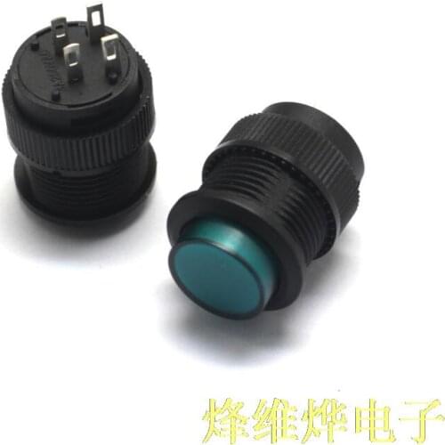 Free shipping Unlocked with light / self-reset switch / R16-503 BD round 16MM 3A / 250V Green 10