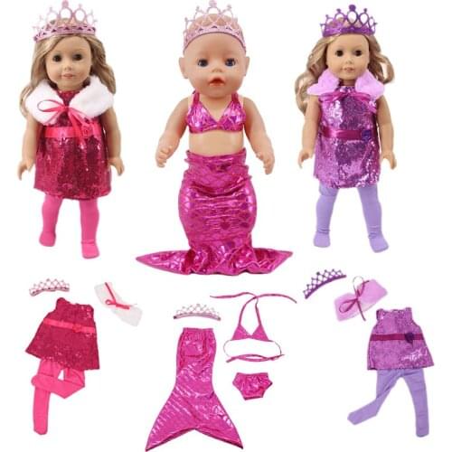 LUCKDOLL Shiny 4 Piece Set With Crown Fit 18Inch American 43cmBabyDoll Clothes Accessories,Girls Toys,Generation,Birthday Gift