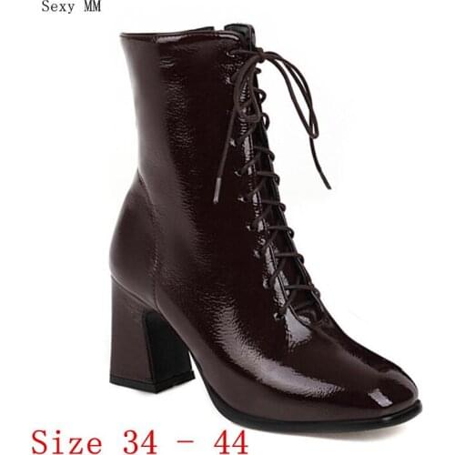 Spring Autumn Women Ankle Boots High Heel Shoes Woman Short Boots Plus Size 34 - 44