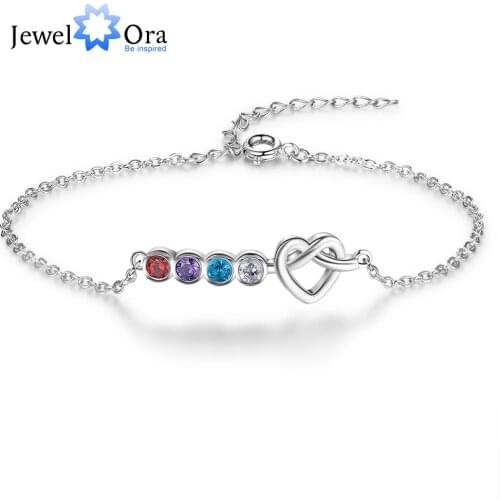 JewelOra Customized Heart Knot Bracelet with Birthstones Personalized DIY Birthday Gifts Adjustable Chain Bracelets for Women