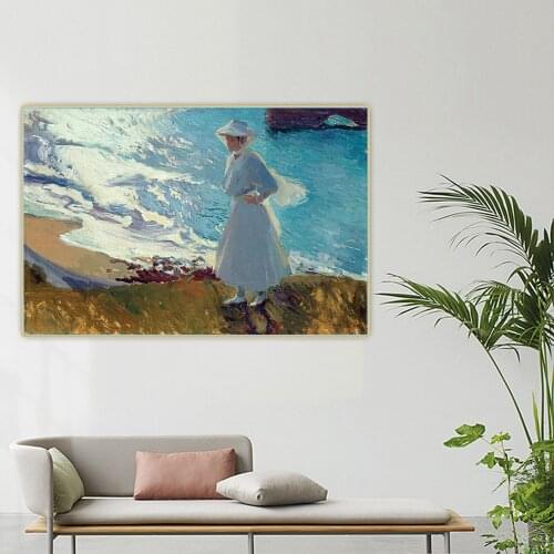 Citon Joaquin Sorolla《María on the Beach at Biarritz》Canvas Oil Painting Poster Decorative Picture Wall Decor Home Decoration