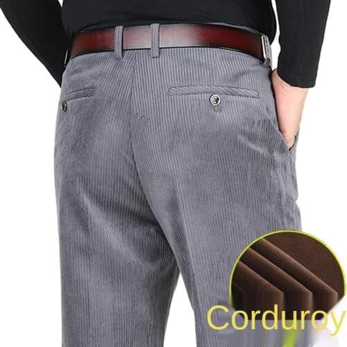 Double Pleated Corduroy Pants Men Black Brown Thicke Warm Loose High Waist Trousers For Men Clothing 2021