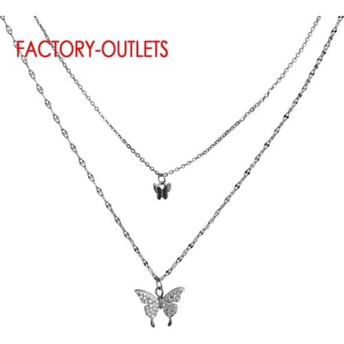 Cute Butterfly Pendant Double Layers Necklace For Women 925 Sterling Silver Chain Necklace Fine Korea Style Jewelry Gift