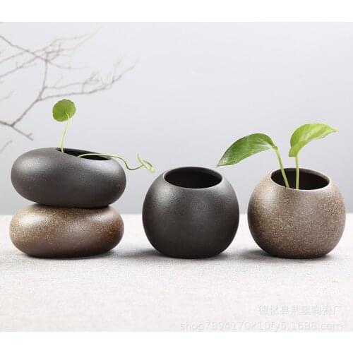 Rough Pottery Vase Chinese Ceramic Zen Decoration Retro Creative Hydroponic Succulent Ceramic Flowerpot High Quality