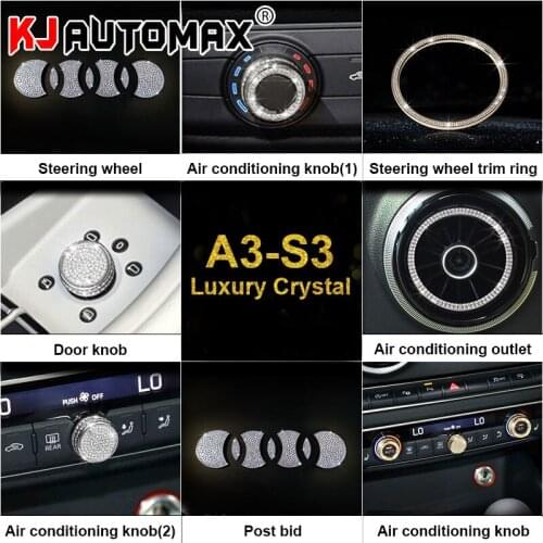 KJAUTOMAX For A3 S3 Crystal Decoration Start Button Logo Decoration Outle Sticker Decoration Steering Wheel Car Styling
