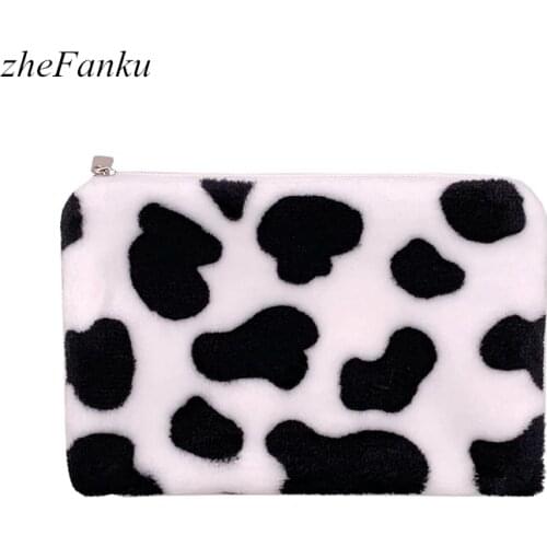 1PC Cow Pattern Plush Coin Purses Mini Coin Wallet Storage Bag Card Holder Credit ID Wallet Pocket Women Girls Female Coin Purse