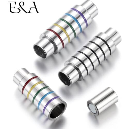 Stainless Steel Magnetic Clasp Colorized Tube Hole 6mm Leather Cord Clasps Magnet Buckle DIY Bracelet Jewelry Making Supplies