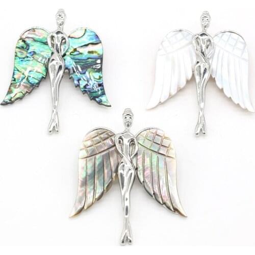 Natural Shell Brooch Pendant Wings Exquisite Brooch Pendant Charms for Making Women Men Men Jewerly Necklace Gift 45x65mm