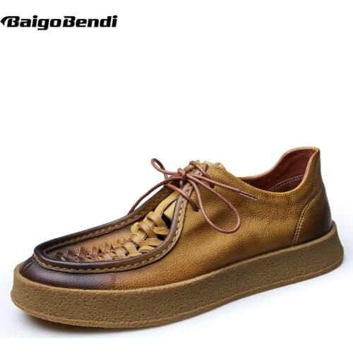 New Trendy Mens Hollow out Summer Casual Shoes Nonslip Tendon Outsole Breathable Man Woven Leather Shoes