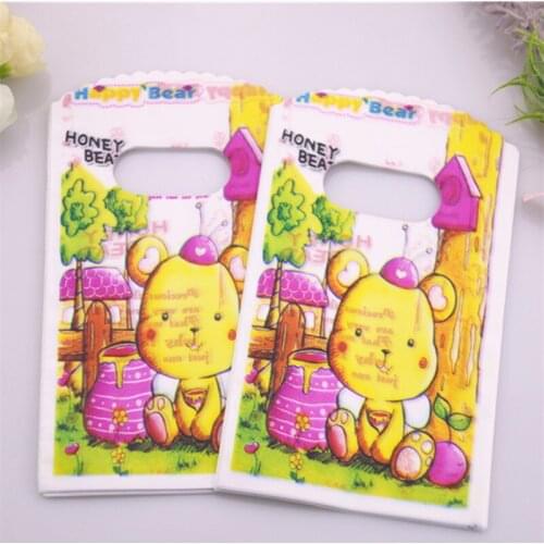 New Design Wholesale 50pcs/lot 9*15cm High Quality Lovely Cute Bear Bags Wedding Candy Packaging Small Plastic Cartoon Bags
