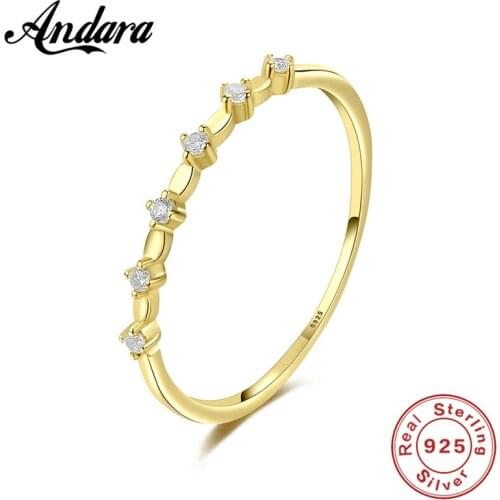 New S925 Sterling Silver Ring 14K Gold Zircon Slender Ring Ins Style Simple And Fashionable For Women Charm Jewelry Gifts