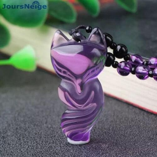 Wholesale Purple Natural Stone Pendants Fox Pendant Necklace Lucky Women Men Women Fashion Sweater Chain Jewelry JoursNeige