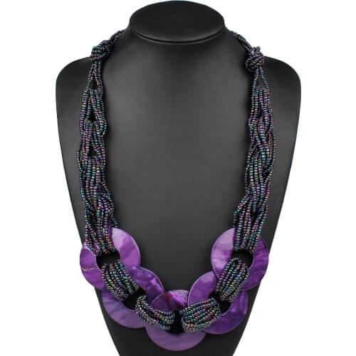 Claire Jin Big Shell Necklace Small Beads Handmade Ethnic Jewelry Bohemian Necklaces Fashion Accessory Women Long Sweater Chain