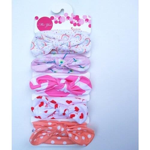 5 Pcs/lot Baby Rabbit Ears Headbands Printed Floral Bows Turban Headband Kids Flower Bowknot Hair Bands Bebes Hair Accessories