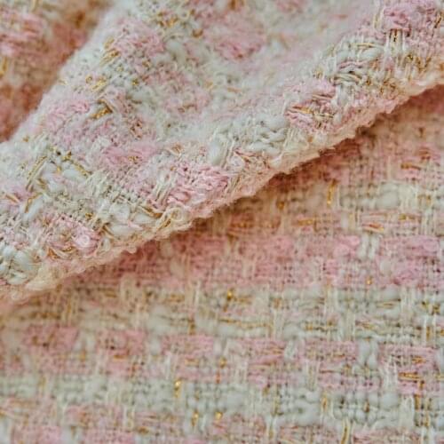 Pink Gold Line Wool Tweed Fabric For Coat Skirt Telas Por Metro Tissus Au MÈTre Ткань Для Шитья Sewing By The Yard Tecido Diy