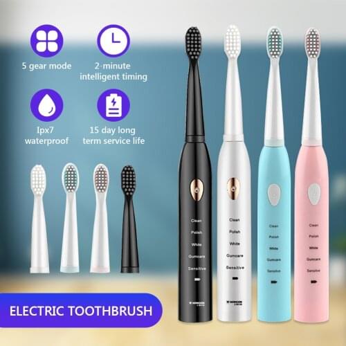 Powerful Ultrasonic Sonic Electric Toothbrush USB Rechargeable Tooth Brush Adult Electronic Washable Whitening Teeth 4Brush Head
