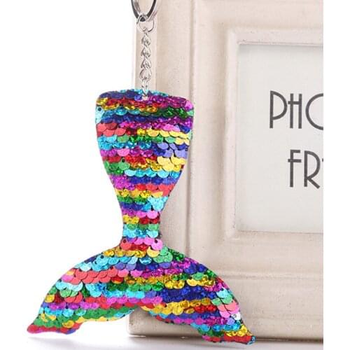 Cute Shiny Mermaid Keychain Glitter Pompom Sequins Key Chain Gift for Women Llaveros Mujer Car Bag Accessories 2120