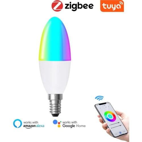 Tuya Zigbee 3.0 Smart Bulb E14 LED Candle Light Bulb 6W RGBWC Dimmable Voice Control With Smart Home Echo Plus Alexa Google Home
