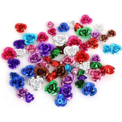 High Quality 100pcs Romantic Rose Flower Aluminum Beads Spacer Loose Beads Charm Pendant For Carft Making 6mm 8mm 12mm