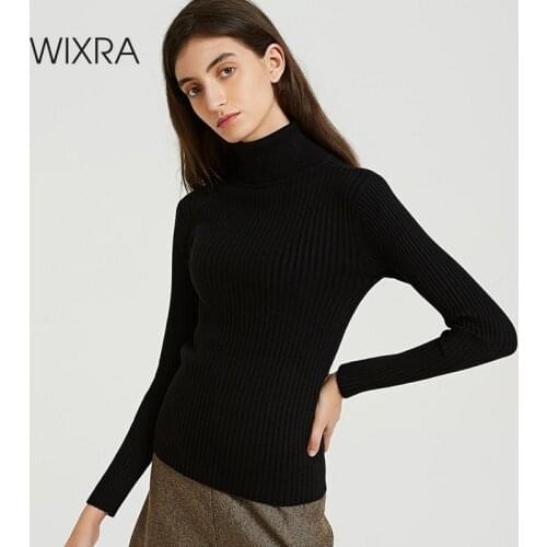 Wixra Pullovers Sweaters Turtleneck Long Sleeve Sweater For Women Knitted Slim Basic Casual Womens Clothing Autumn Winter