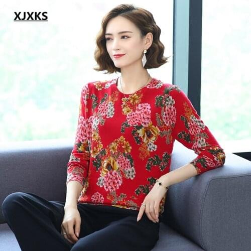 XJXKS Exquisite digital printing sweater women pullover 2021 autumn winter new comfortable casual women wool sweater