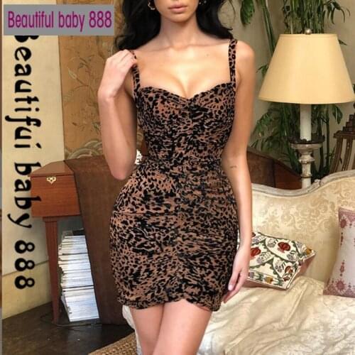 2020 spring beach Leisure vacation office lady dress ladies elegant dress women summer sexy Leopard bodycon mini dress wholesale