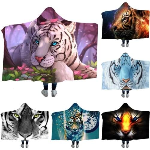 Winter Warm Blanket Tiger 3D Print Wearable Hooded Blanket Home Office Sofa Travel Throw Cover Adult Kids Hoodies Blanket Cloak