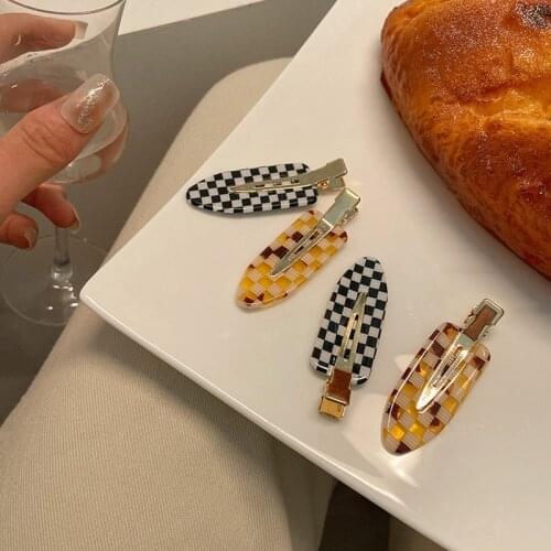1 Pcs Simple Checkerboard Seamless Hair Clip Women Acetate Sheet No Bend Bangs Clip Duckbill Clip Hairpins Hair Styling Tool