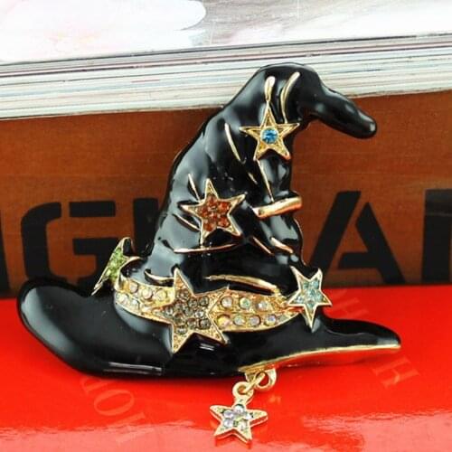 12pcs/lot Wholesale Black Hats brooch Accessory For Girl Christmas Gifts Nice Enamel Brooches Bouquet bags Bijoux Rhinestone Pin