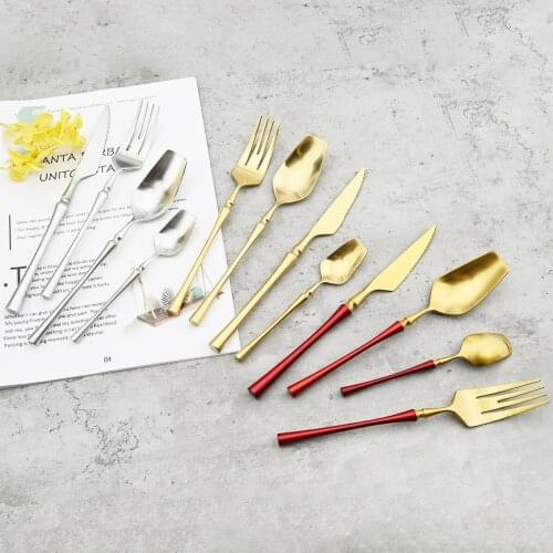 304 Stainless Steel Cutlery Set Luxury Matte Gold Tableware Western Knife Tea Spoon Fork Dinnerware Set Patry Kitchen Silverware
