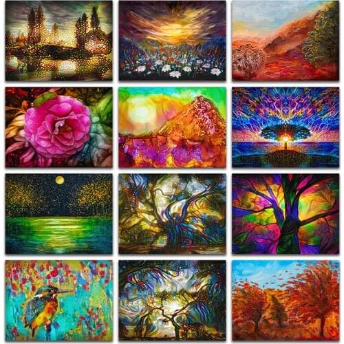 3D Diamond mosaic Landscape maple tree Diamond painting Cross stitch colorful fantasy flower Full Square Diamond embroidery bird
