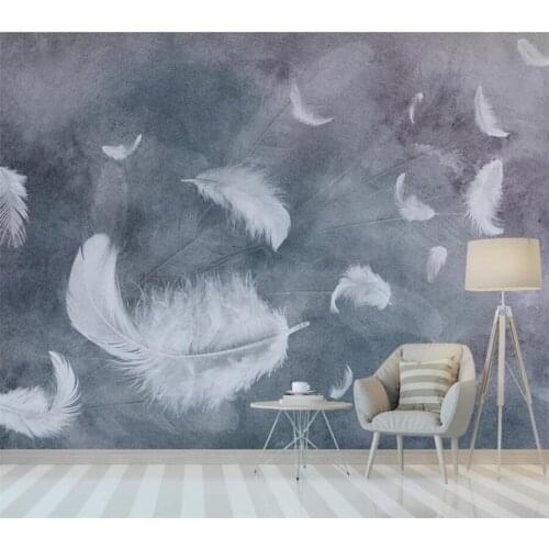 Beibehang Custom 3d wallpaper hand drawn feathers small fresh Nordic TV background wall painting papel de parede 3d wallpaper