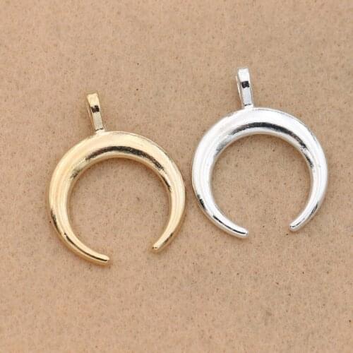KJjewel Antique Silver Plated Horn Moon Charms Pendants for Jewelry Making Bracelet Accessories DIY Findings 26x33mm 5PCS
