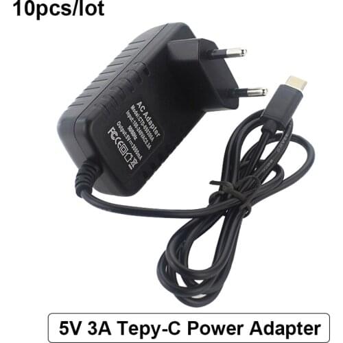 10 PCS Type-C Power Adapter USB DC 5V 3A Output / AC 100-240V Input Charger EU US UK AU Plug Power Supply for Raspberry Pi 4 B