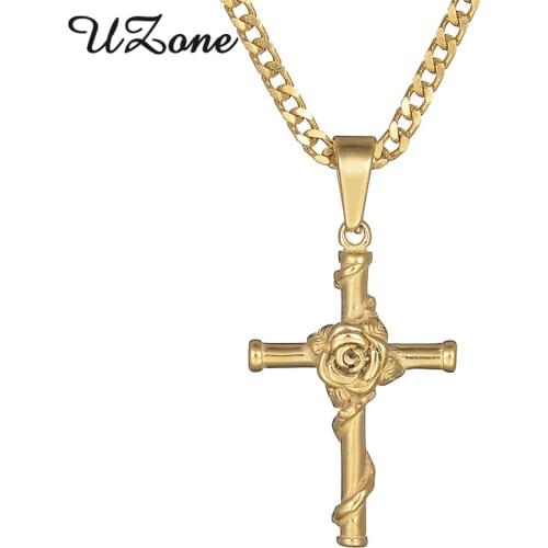 Charms Amulet Cross Necklace Stainless Steel Vintage Rose Cross Gold Pendant Necklace For Women Man Gift